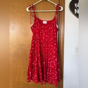 Sugarlips Red Ruffled Tiered Floral Dress